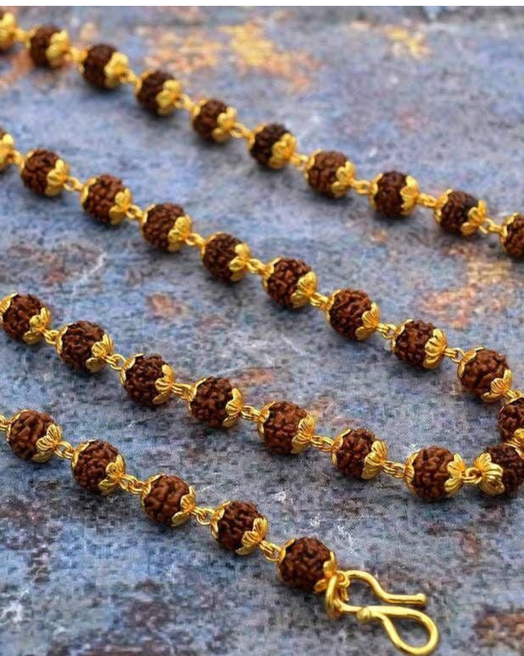 Gold-Plated Rudraksha Mala Chain with Caps (Pack of 1)