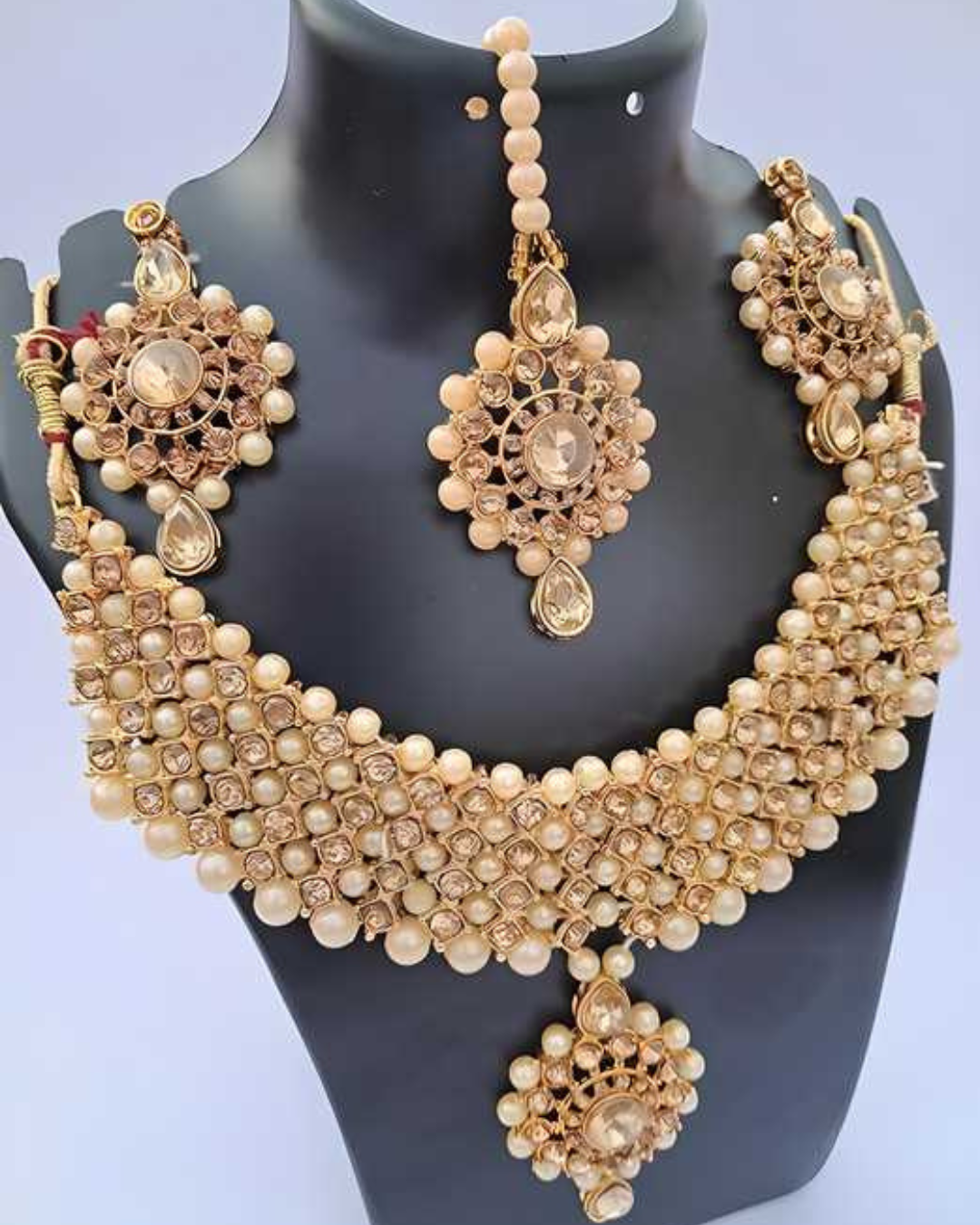 Gold-Plated Kundan & Pearl Choker Jewelry Set with Matching Earrings and Maang Tikka (Pack of 1)