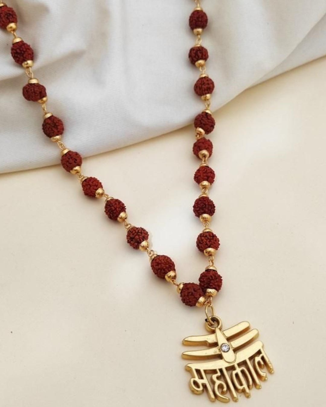 Gold-Plated Rudraksha Mala with Mahakal Trishul and Shiv Ling Pendant (Pack of 1)