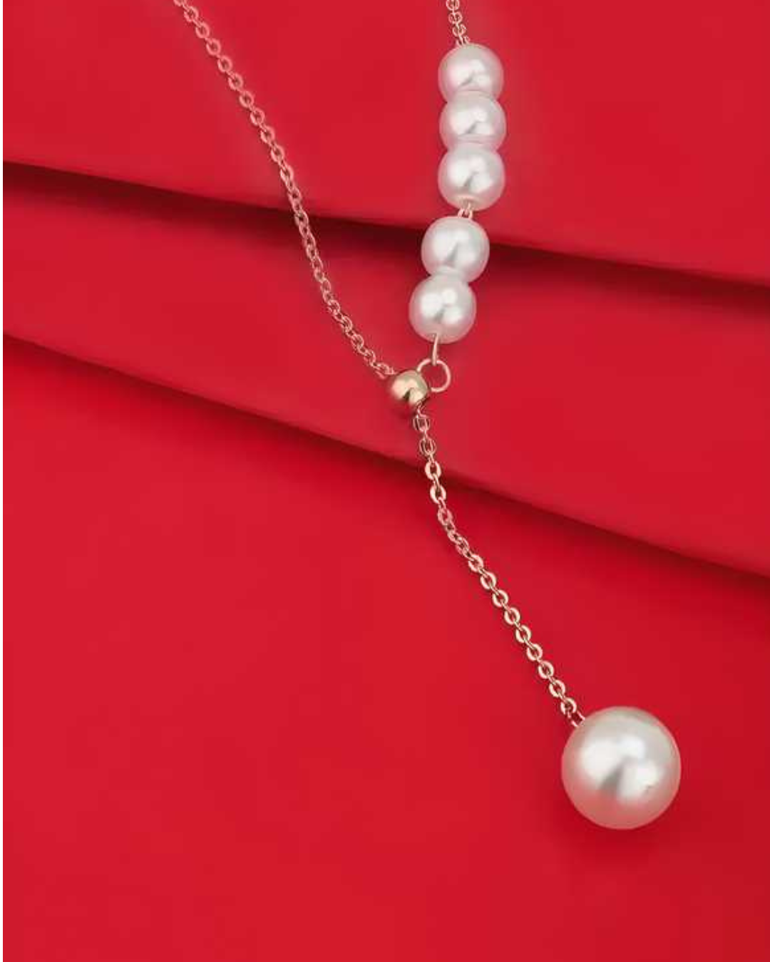 Elegant Rose Gold Pearl Lariat Drop Necklace - Adjustable Y-Necklace for Women(Pack of 1)