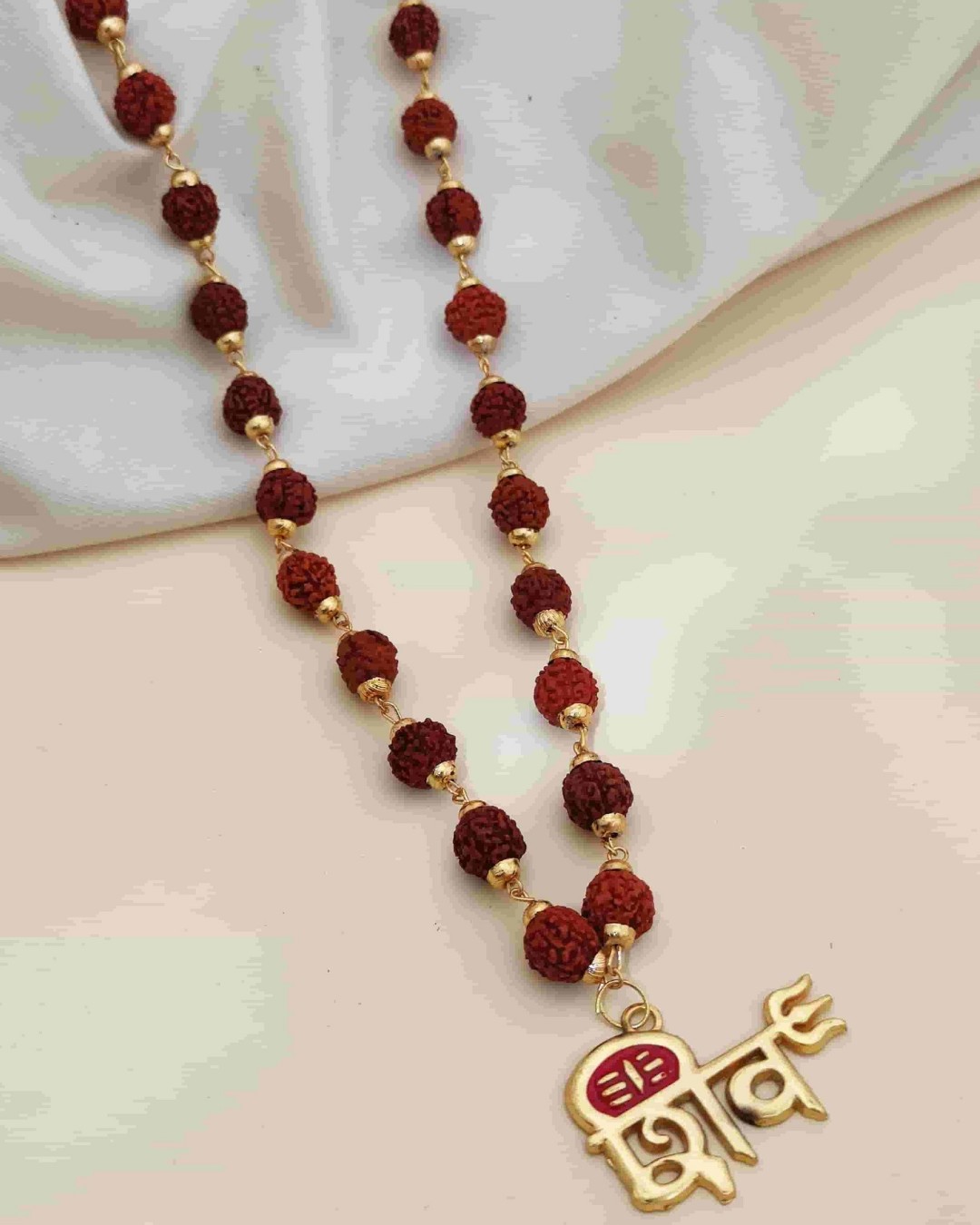 Gold-Plated Rudraksha Mala with "Shiv" Trishul Pendant(Pack of 1)