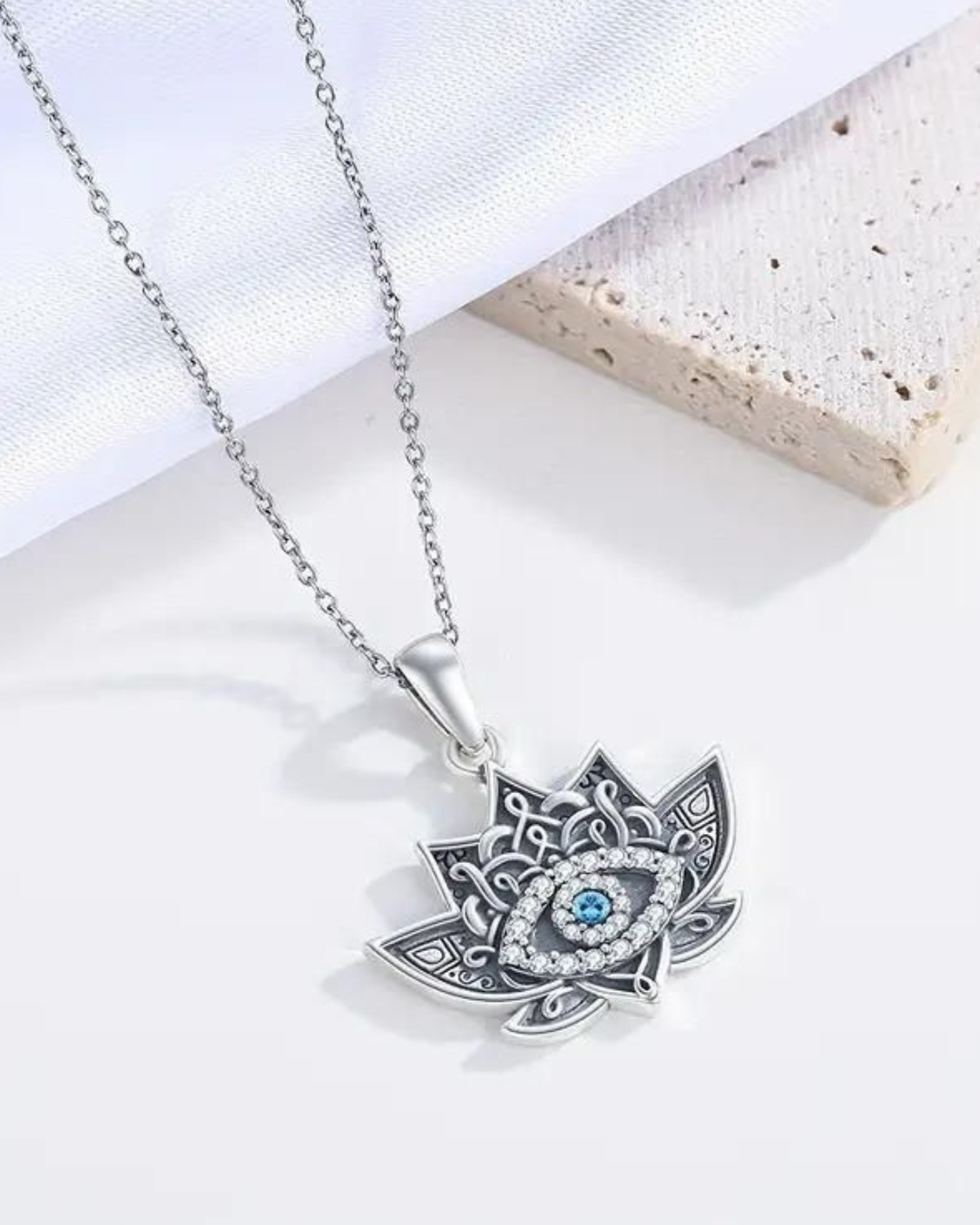 Sterling Silver Lotus Flower Evil Eye Protection Necklace – Celtic Knot Spiritual Pendant(Pack of 1)