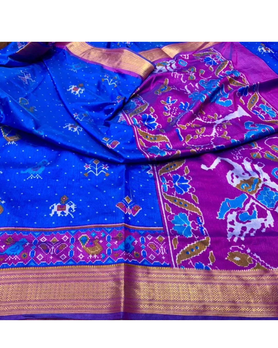 Women's Premium Royal Blue Patola Silk with Unstitched BP (Pack of 1)