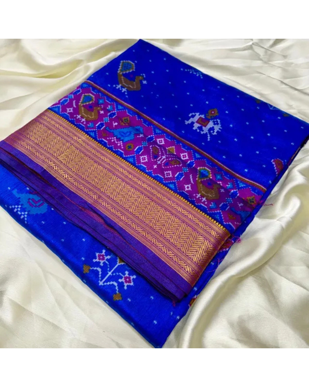 Women's Premium Royal Blue Patola Silk with Unstitched BP (Pack of 1)
