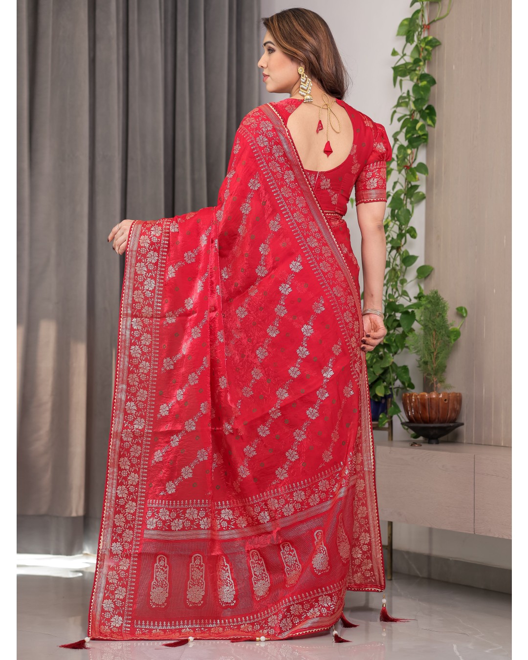 Fendi Satin Block & Foil Print Saree with Attached BP (Pack of 1)