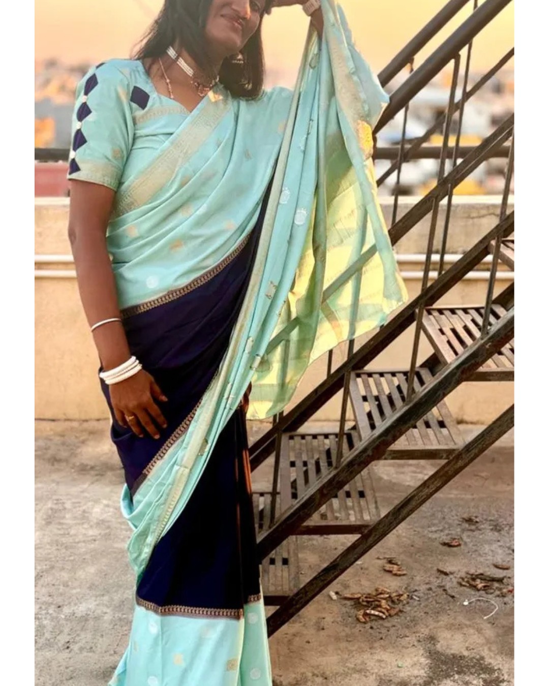 Elegant Sky Blue and Black Silk Saree with Zari Border – Traditional Festive & Party Wear Saree for Women(Pack of 1)