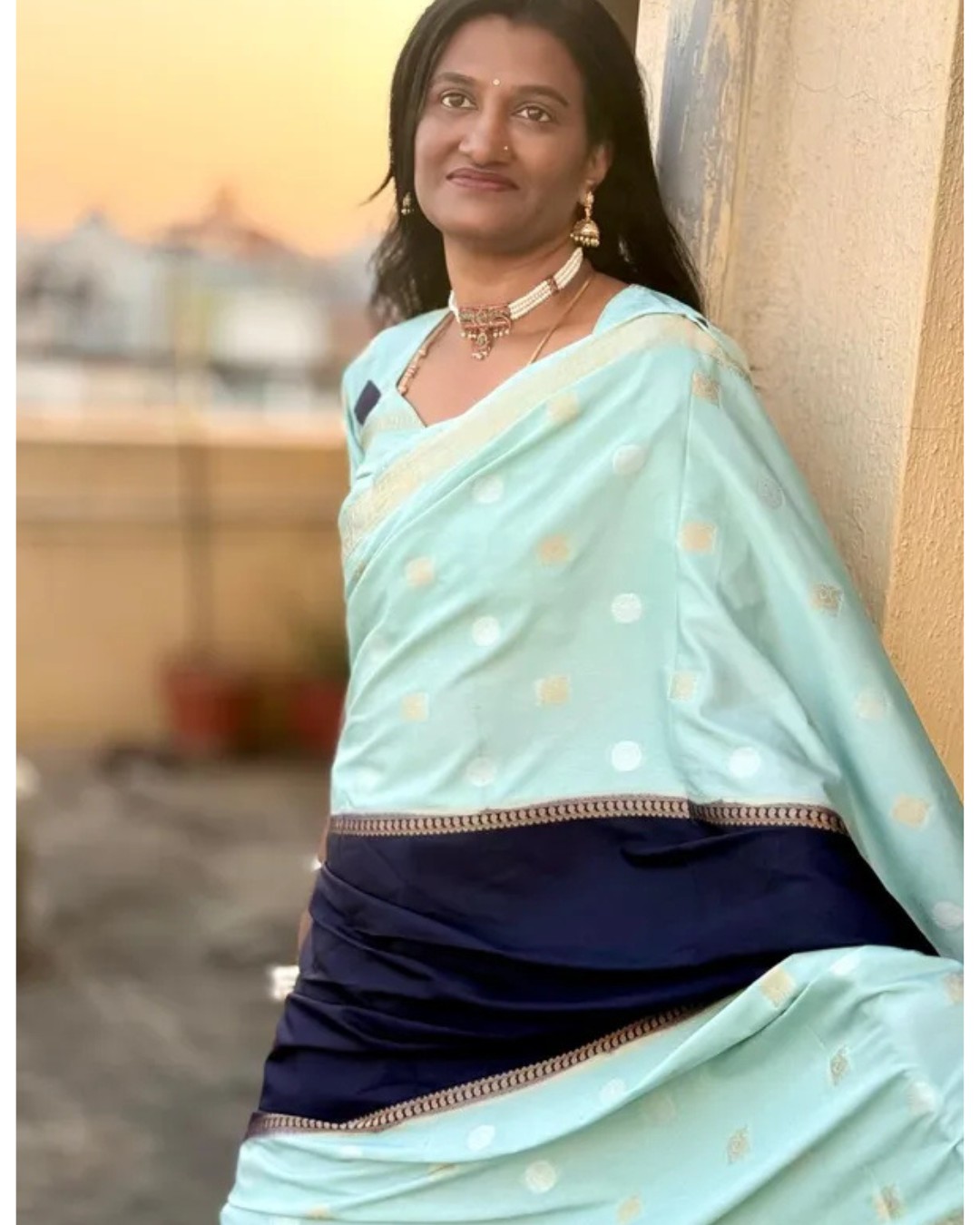 Elegant Sky Blue and Black Silk Saree with Zari Border – Traditional Festive & Party Wear Saree for Women(Pack of 1)