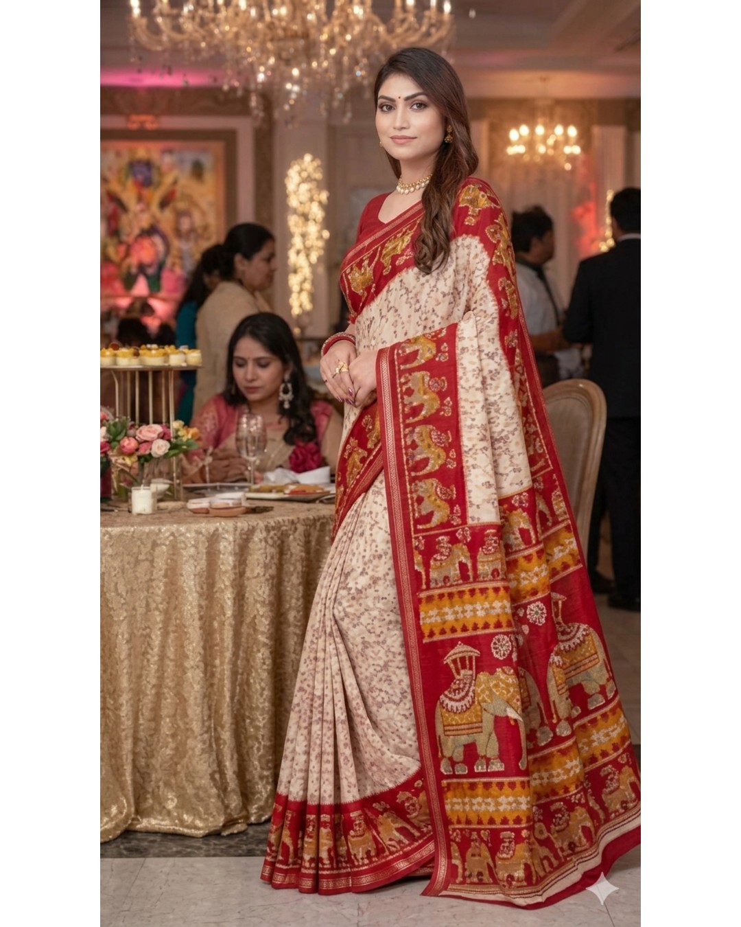 Women's Premium Batik Printed Silk Saree with Unstitched BP (Pack of 1)