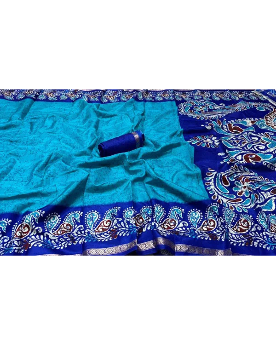 Women's Premium Blue Batik Saree with Unstitched BP (Pack of 1)