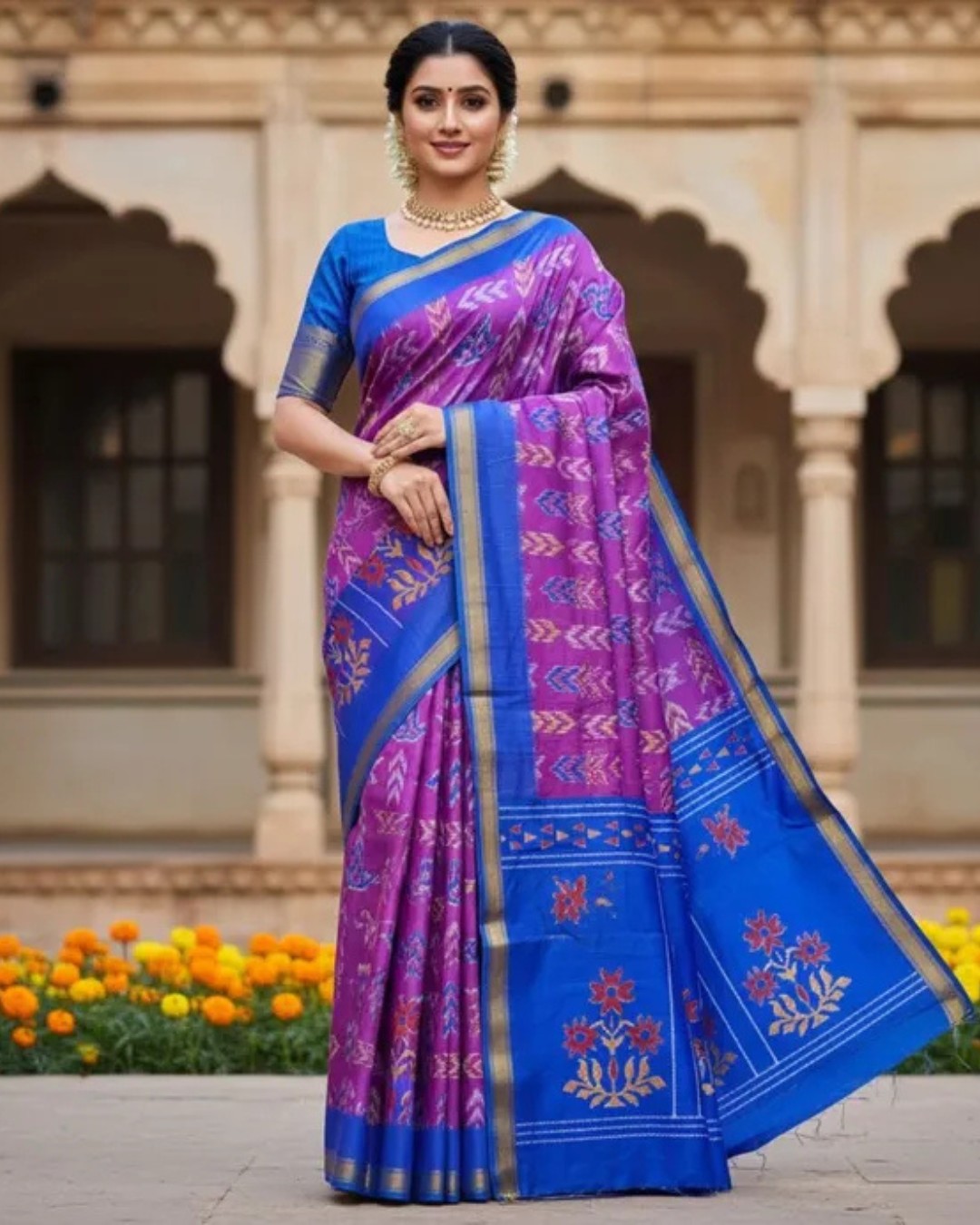 Women's Premium Ikkat Silk Saree with Unstitched BP (Pack of 1)