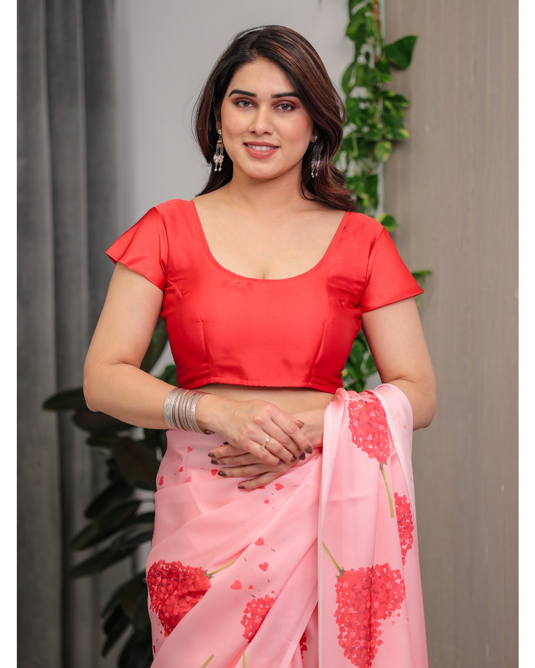 Satin Georgette Love Themed Printed Saree with Unstitched BP (Pack of 1)