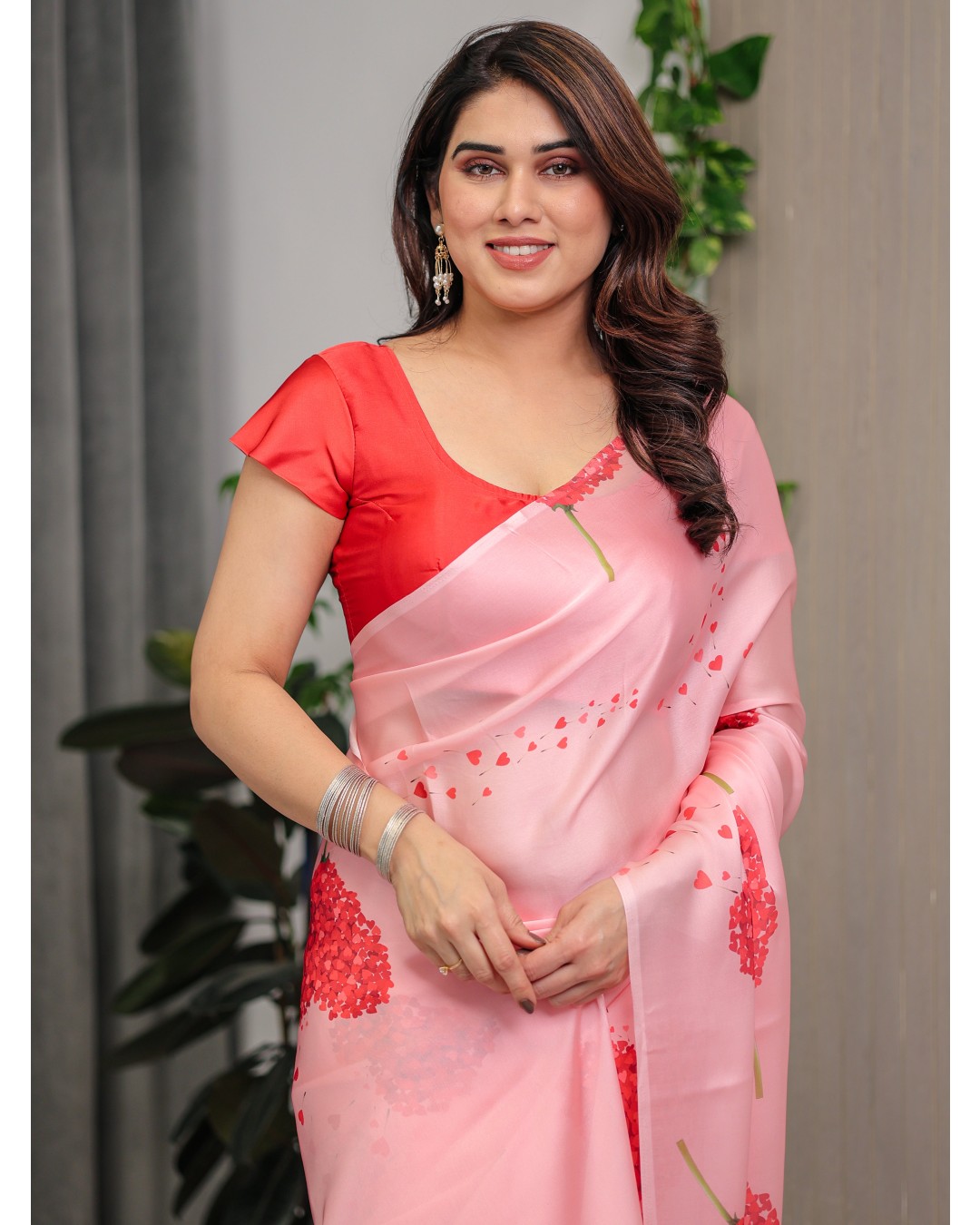 Satin Georgette Love Themed Printed Saree with Unstitched BP (Pack of 1)