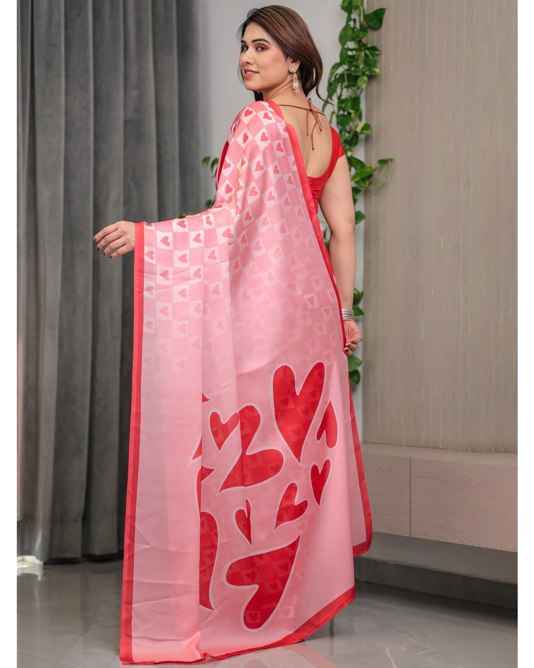 Satin Georgette Love Themed Printed Saree with Unstitched BP (Pack of 1)