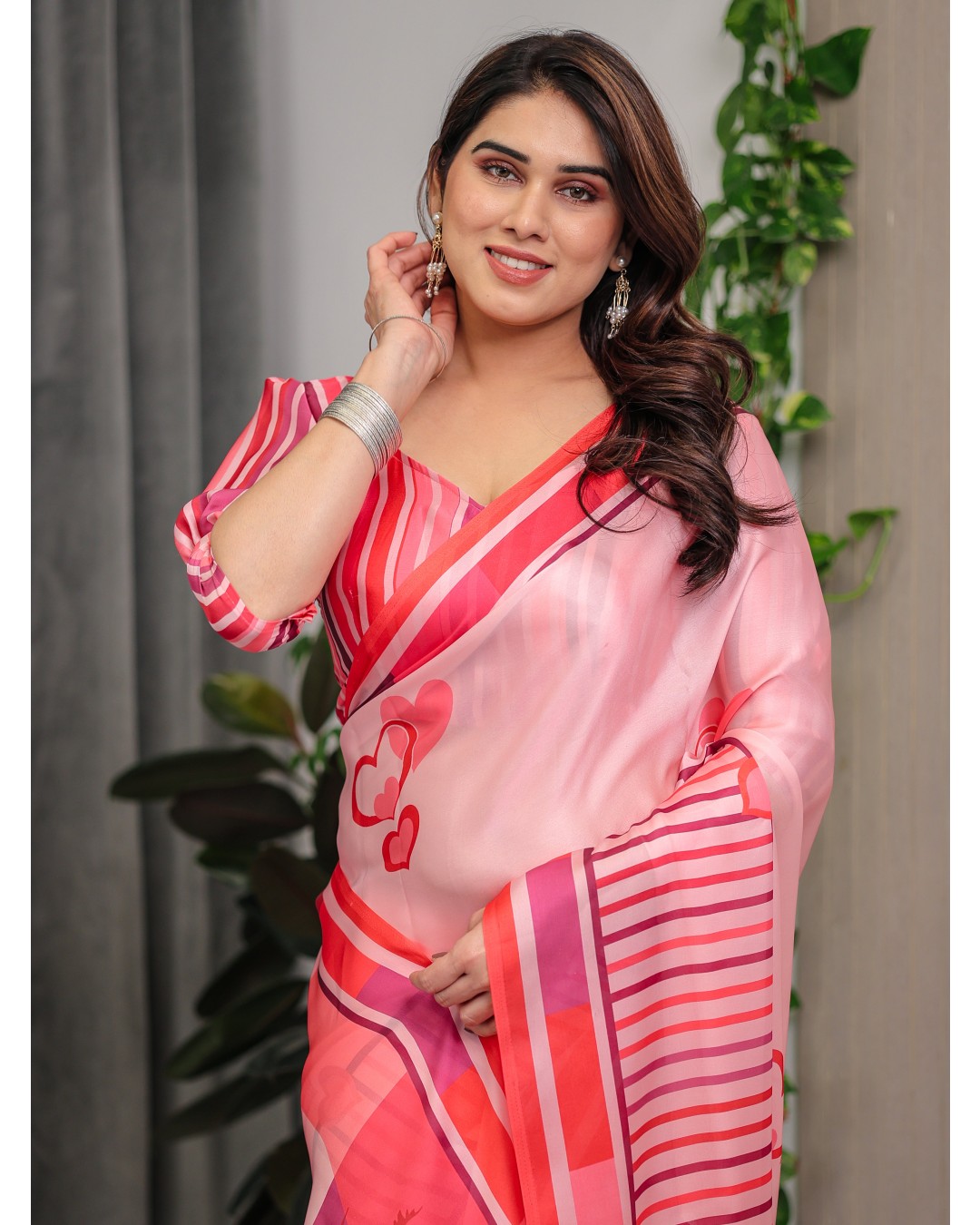 Satin Georgette Love Themed Printed Saree with Unstitched BP (Pack of 1)