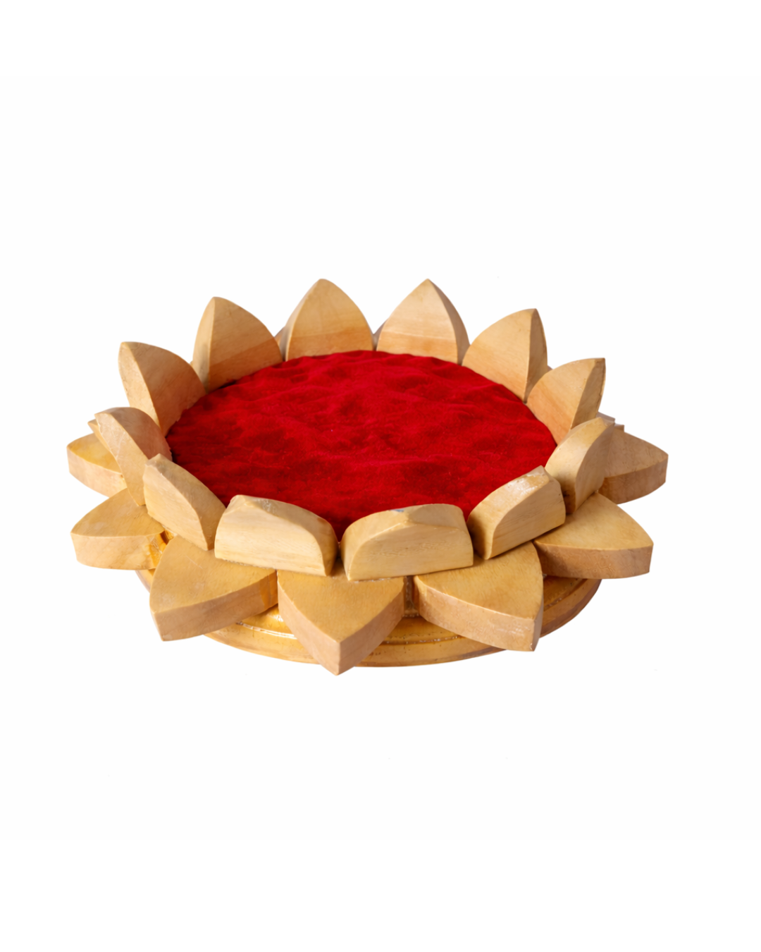 Handcrafted Wooden Lotus Design Pooja Chowki with Velvet Cushion (Pack of 1)