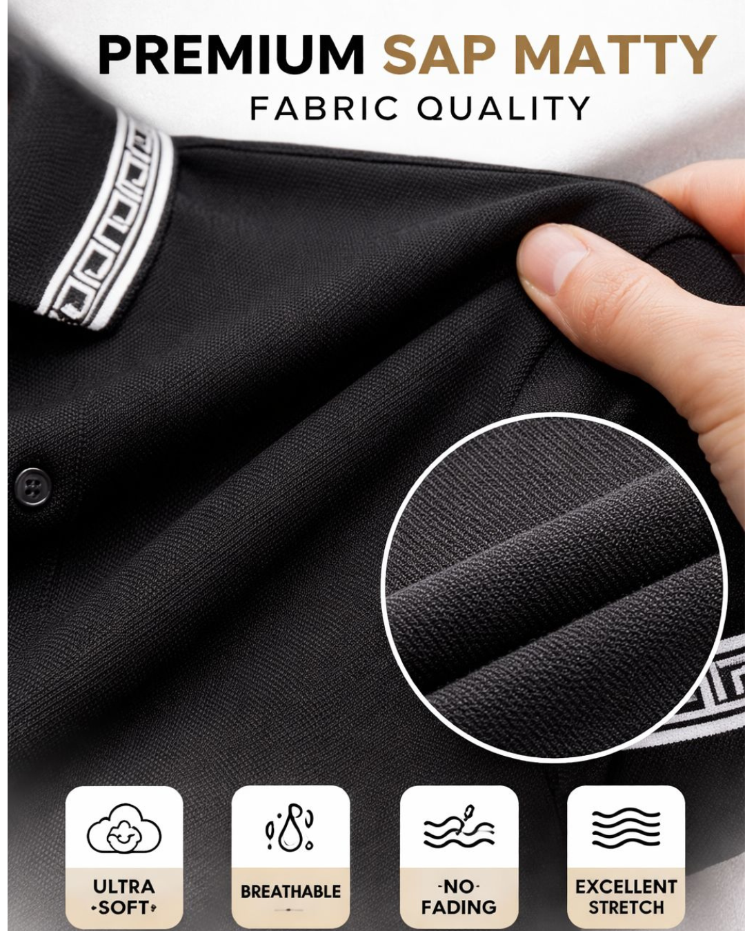 Men’s Slim-Fit Black Zip-Neck Polo Shirt(Pack of 1)