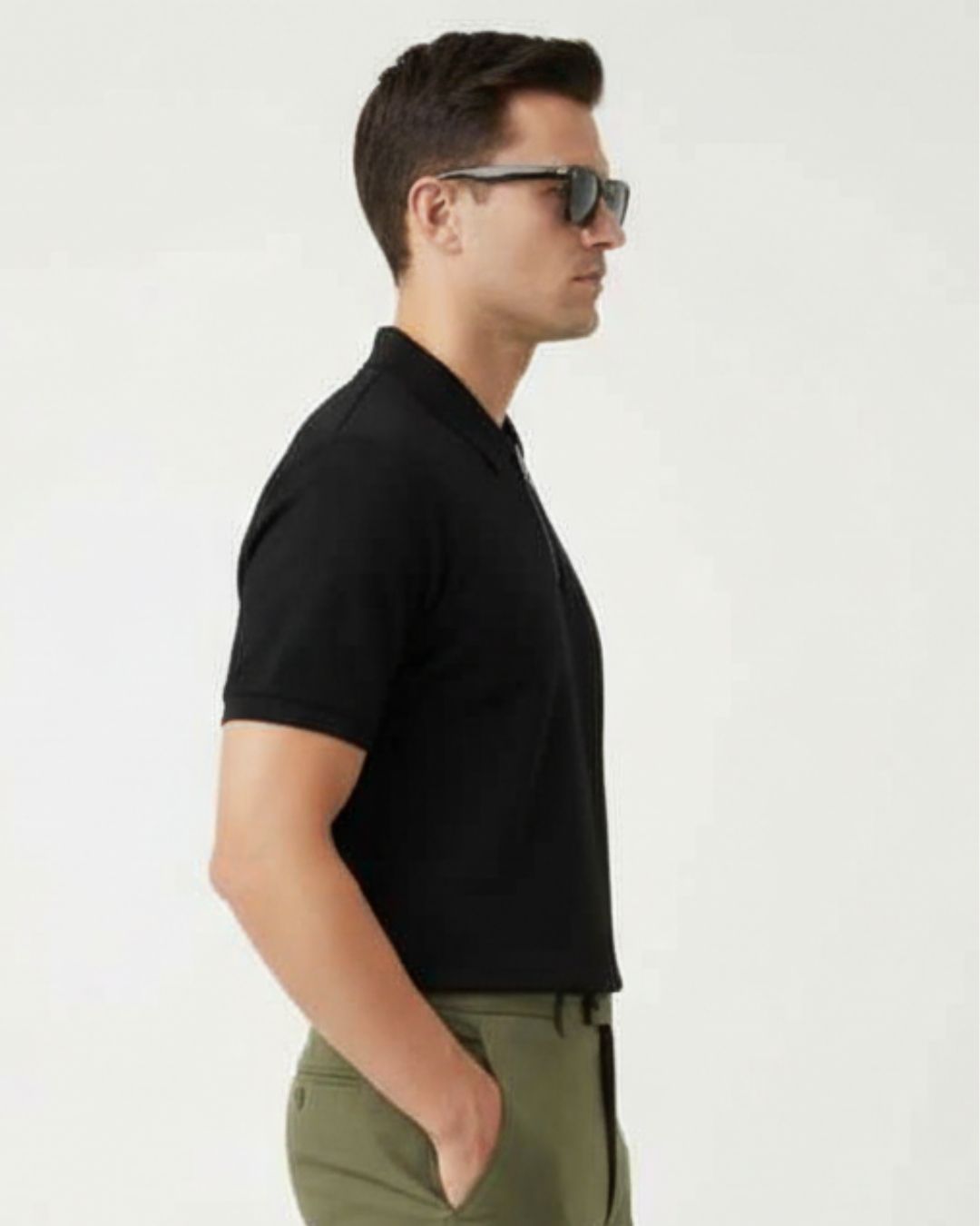 Men’s Slim-Fit Black Zip-Neck Polo Shirt(Pack of 1)