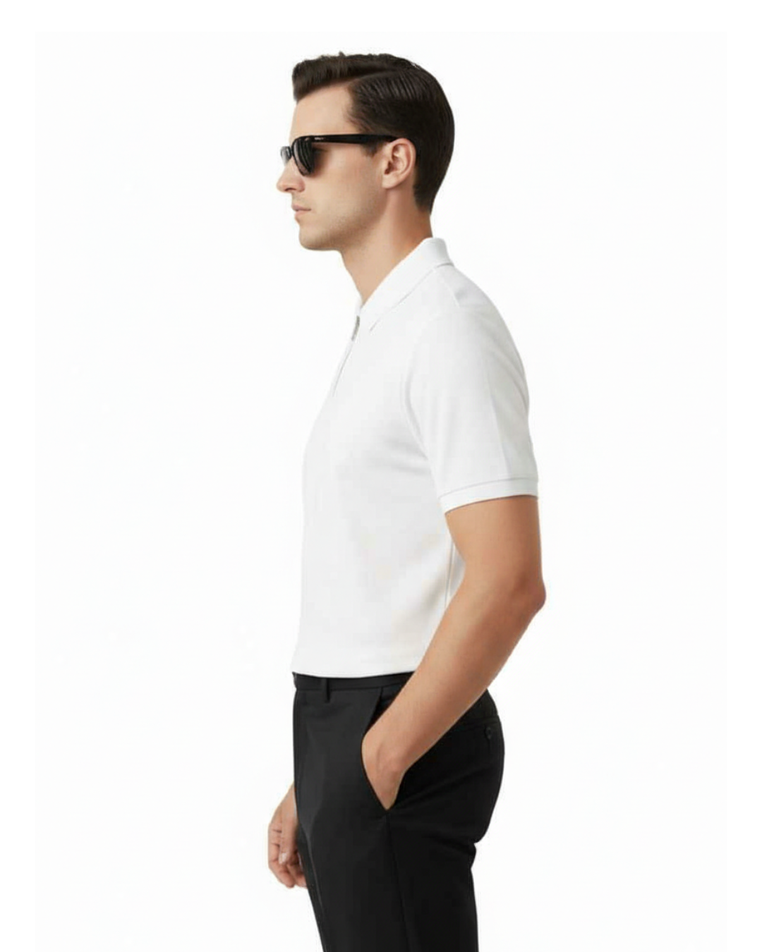 Men’s Slim-Fit Black Zip-Neck Polo Shirt(Pack of 1)