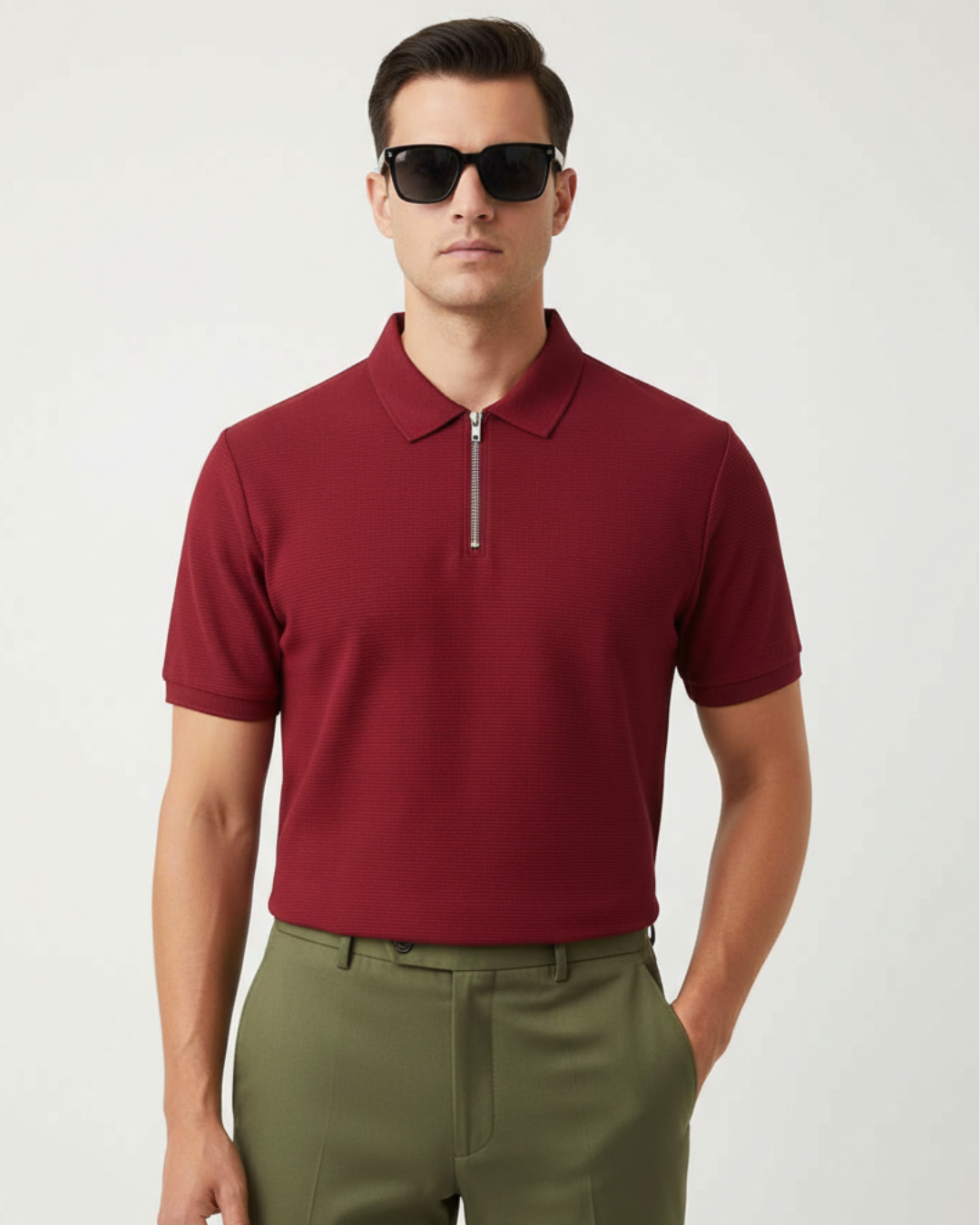 Men’s Slim-Fit Black Zip-Neck Polo Shirt(Pack of 1)