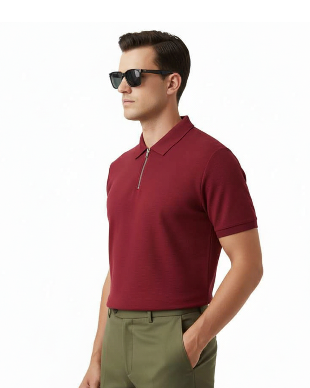 Men’s Slim-Fit Black Zip-Neck Polo Shirt(Pack of 1)