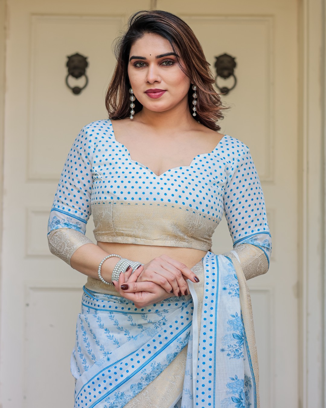 Geometric Printed Handloom Cotton Saree with Woven Zari Border & Ethnic Pallu(Pack of 1)