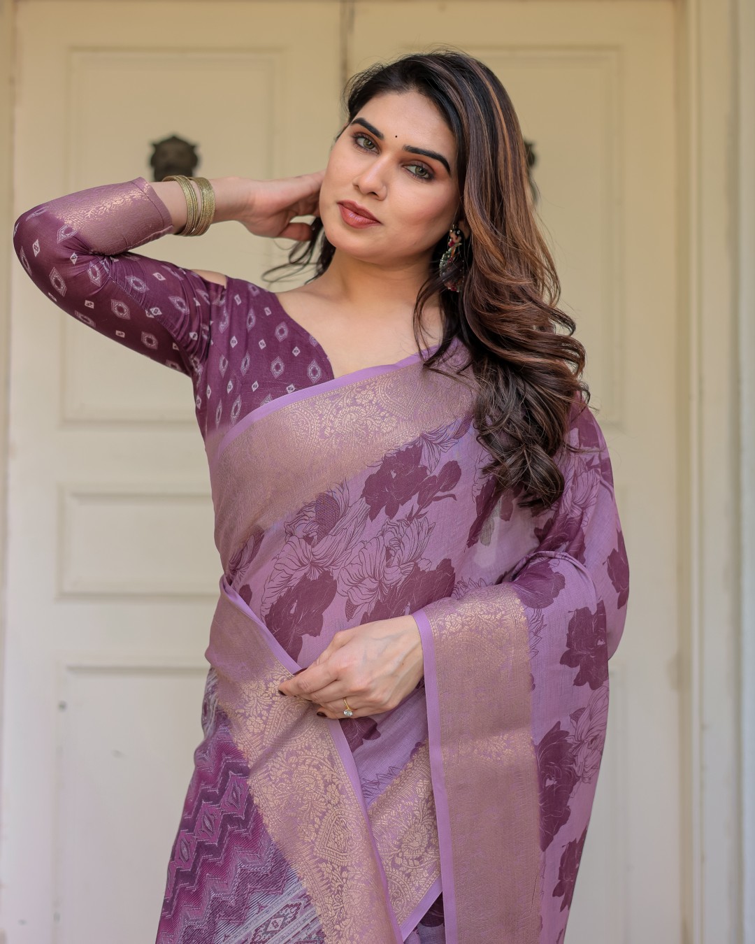 Traditional Printed Handloom Cotton Saree with Rich Zari Border & Heritage Pallu(Pack of 1)