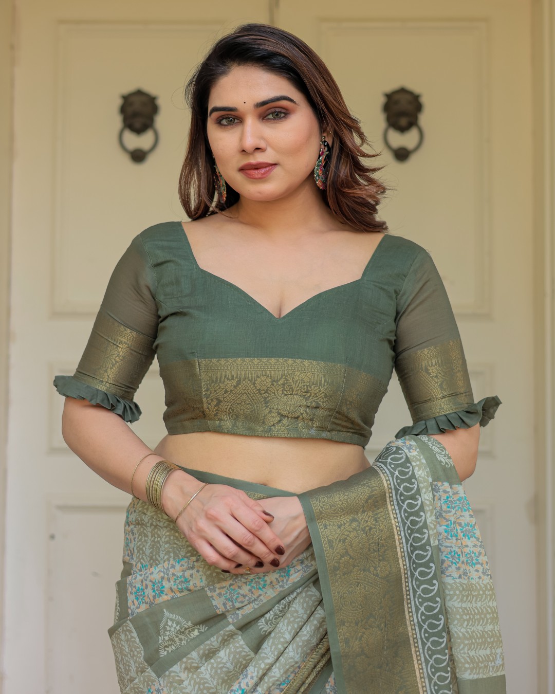 Traditional Printed Handloom Cotton Saree with Rich Zari Border & Heritage Pallu(Pack of 1)