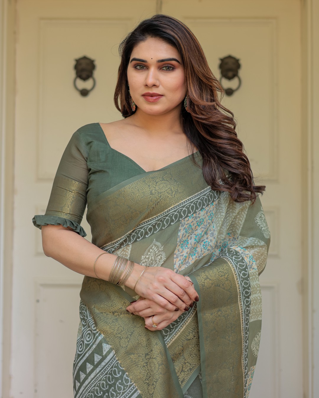 Traditional Printed Handloom Cotton Saree with Rich Zari Border & Heritage Pallu(Pack of 1)