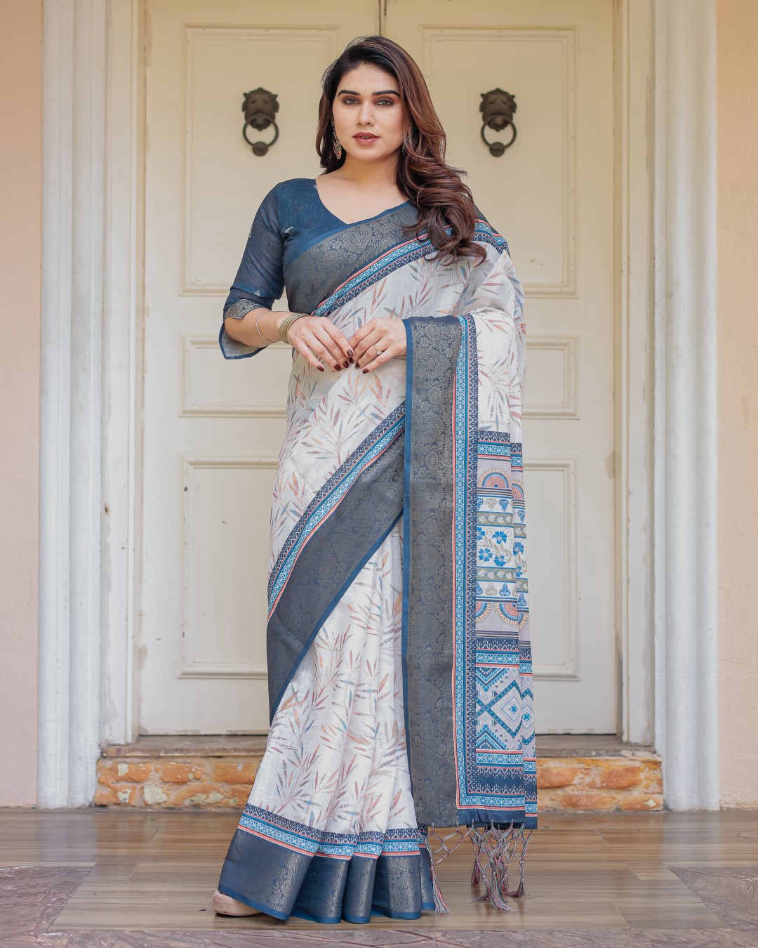 Traditional Printed Handloom Cotton Saree with Rich Zari Border & Heritage Pallu(Pack of 1)