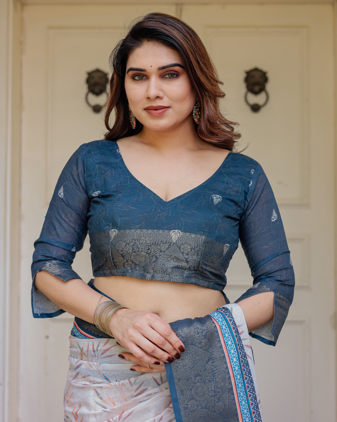 Traditional Printed Handloom Cotton Saree with Rich Zari Border & Heritage Pallu(Pack of 1)