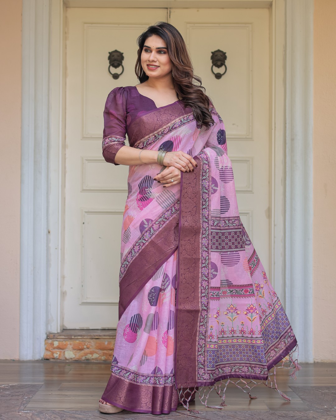 Traditional Printed Handloom Cotton Saree with Rich Zari Border & Heritage Pallu(Pack of 1)