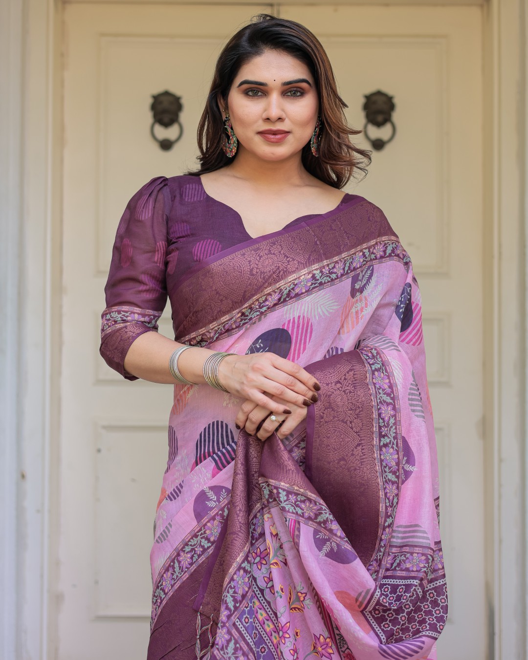 Traditional Printed Handloom Cotton Saree with Rich Zari Border & Heritage Pallu(Pack of 1)