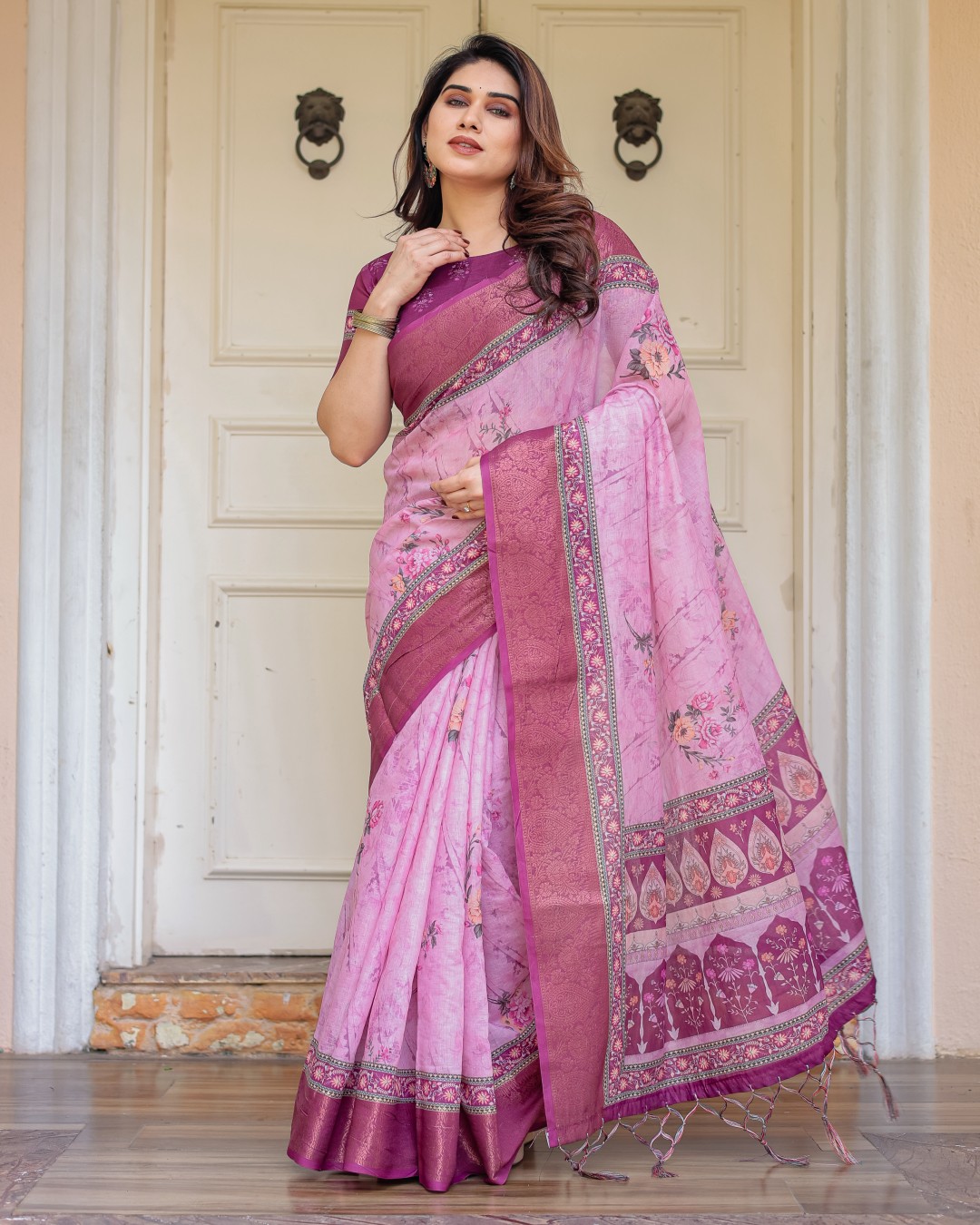 Traditional Printed Handloom Cotton Saree with Rich Zari Border & Heritage Pallu(Pack of 1)