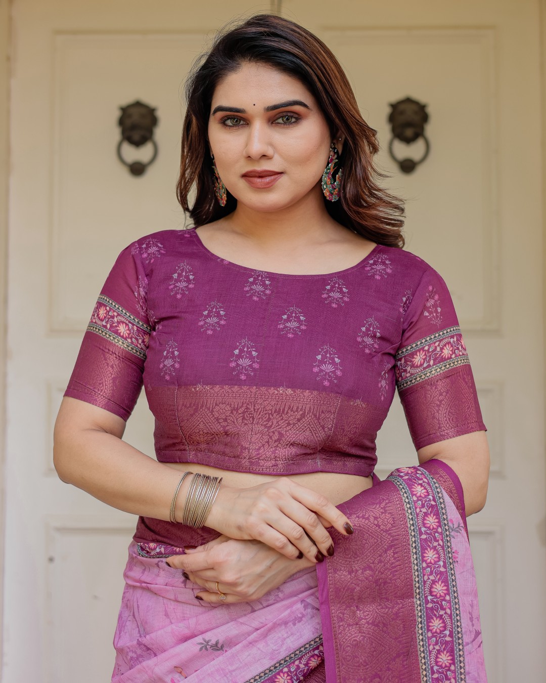 Traditional Printed Handloom Cotton Saree with Rich Zari Border & Heritage Pallu(Pack of 1)