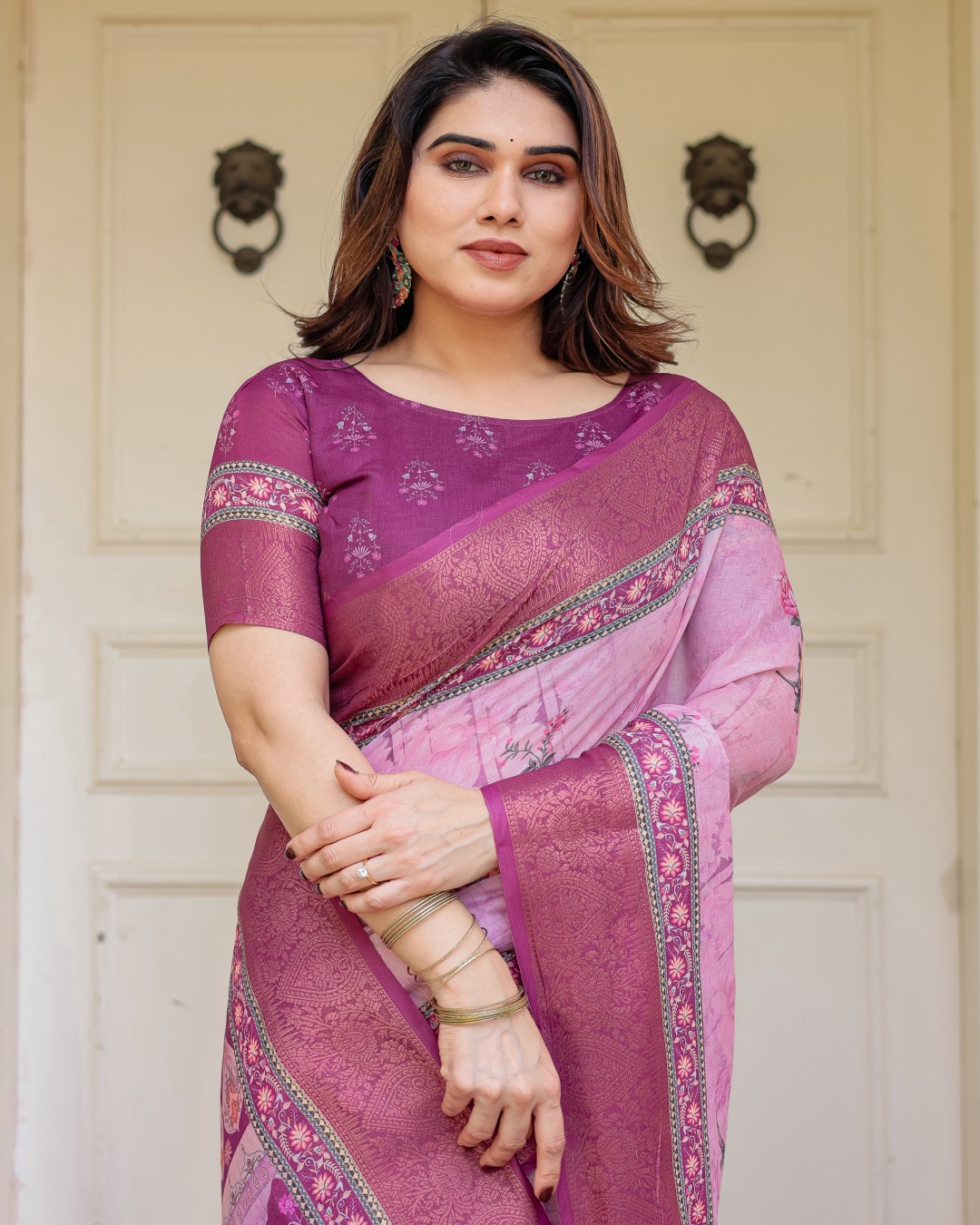 Traditional Printed Handloom Cotton Saree with Rich Zari Border & Heritage Pallu(Pack of 1)