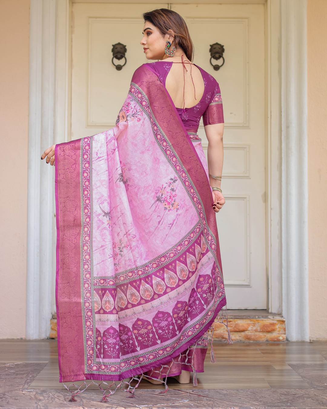 Traditional Printed Handloom Cotton Saree with Rich Zari Border & Heritage Pallu(Pack of 1)