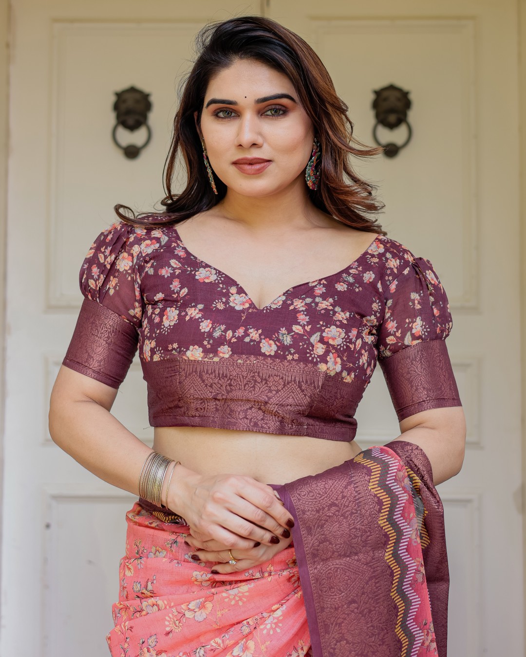 Handloom Cotton Ethnic Printed Saree with Zari Border & Tassels – Classic Traditional Wear(Pack of 1)