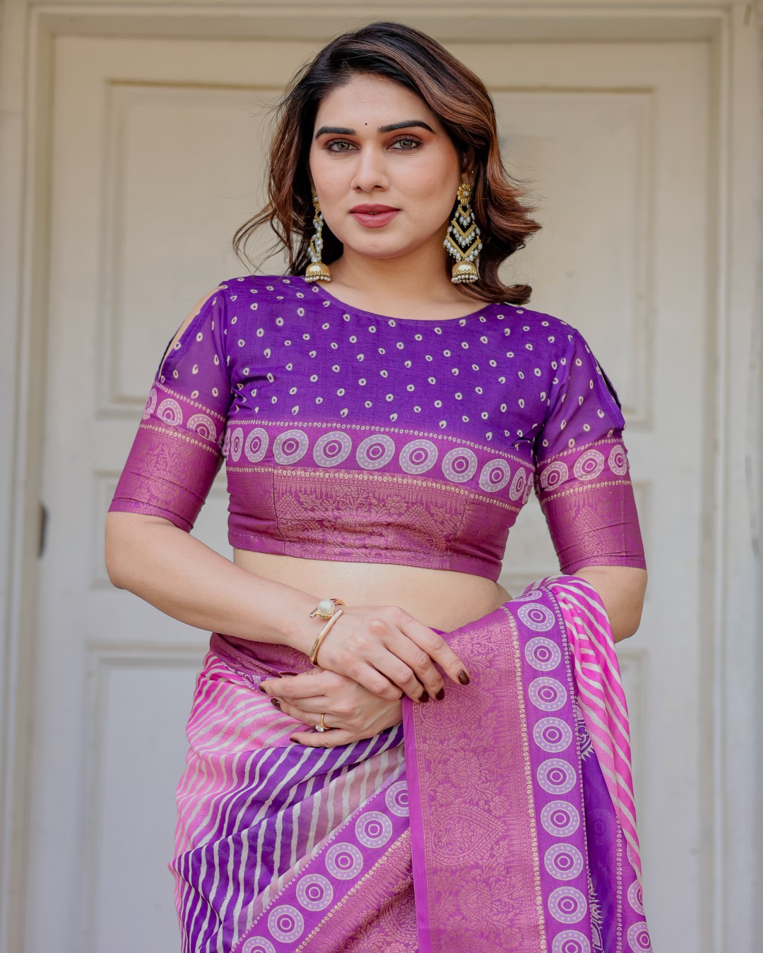 Handloom Cotton Ethnic Printed Saree with Zari Border & Tassels – Classic Traditional Wear(Pack of 1)