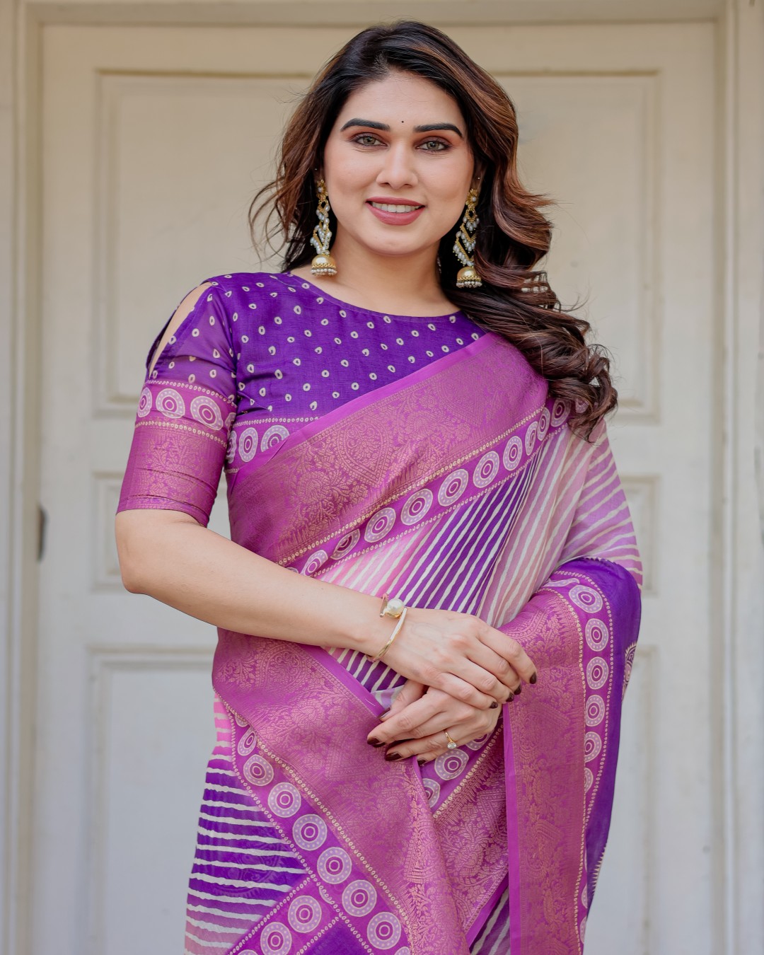 Handloom Cotton Ethnic Printed Saree with Zari Border & Tassels – Classic Traditional Wear(Pack of 1)