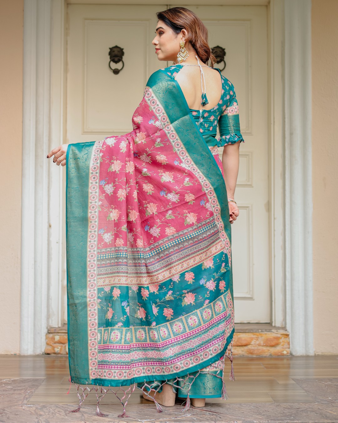 Floral Woven Saree with Antique Zari Border & Rich Designer Pallu – Festive Ethnic Wear(Pack of 1)