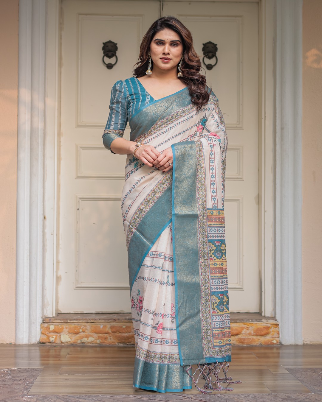 Traditional Printed Saree with Rich Zari Border & Tassels – Elegant Ethnic Festive Wear(Pack of 1)