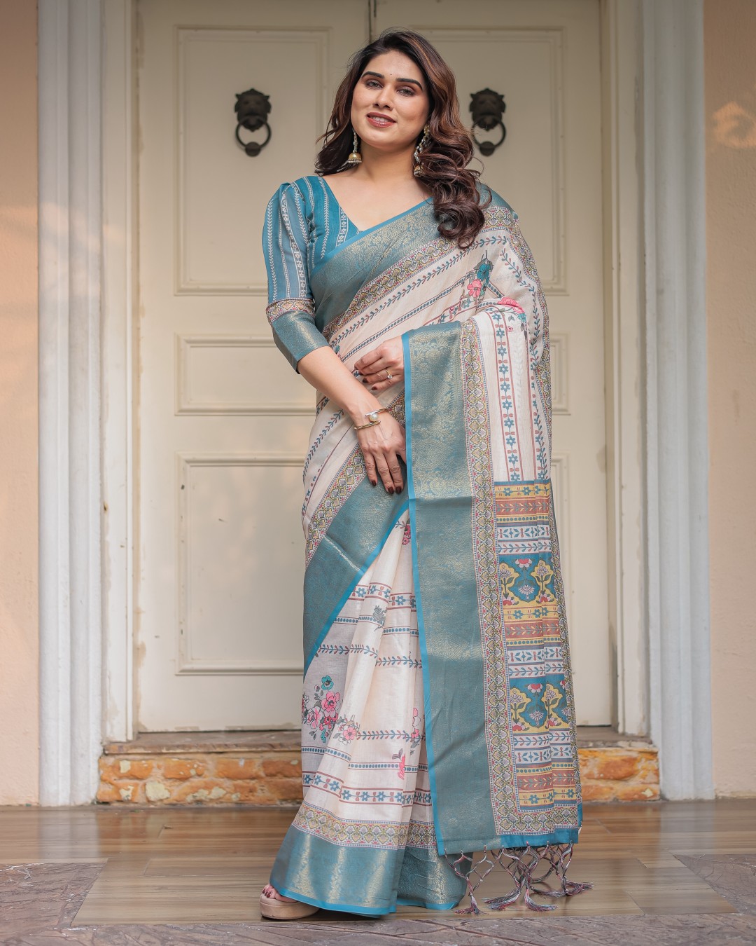 Traditional Printed Saree with Rich Zari Border & Tassels – Elegant Ethnic Festive Wear(Pack of 1)