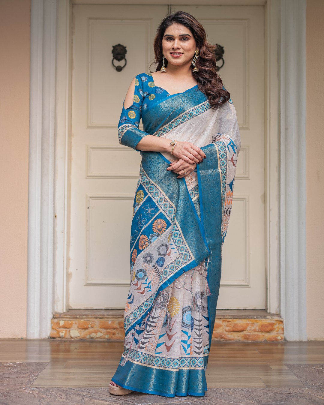 Traditional Printed Saree with Rich Zari Border & Tassels – Elegant Ethnic Festive Wear(Pack of 1)