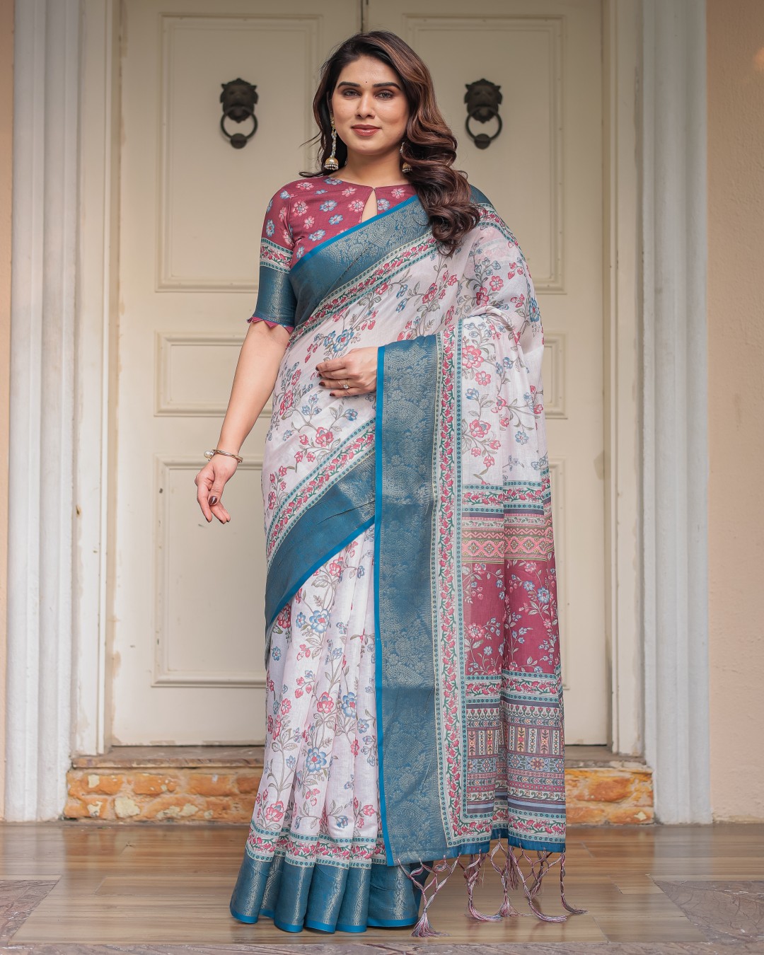 Traditional Printed Saree with Rich Zari Border & Tassels – Elegant Ethnic Festive Wear(Pack of 1)