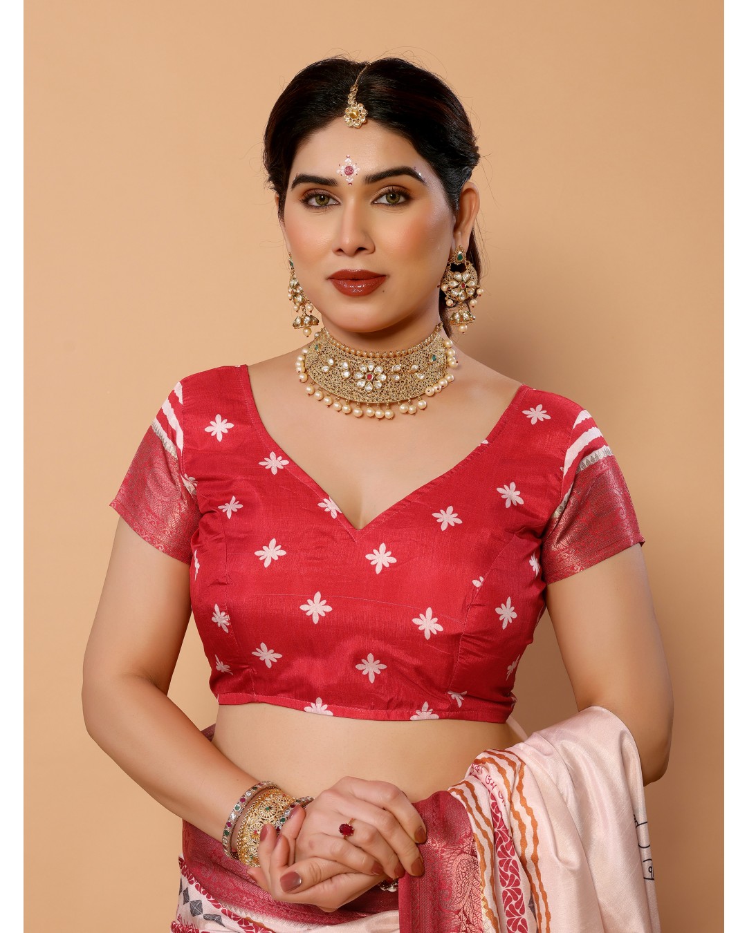 Off-White & Red Tussar Silk Durga Puja Saree with Divine Maa Durga Pallu & Zari Border | Printed Festive Drape with Tassels(Pack of 1)