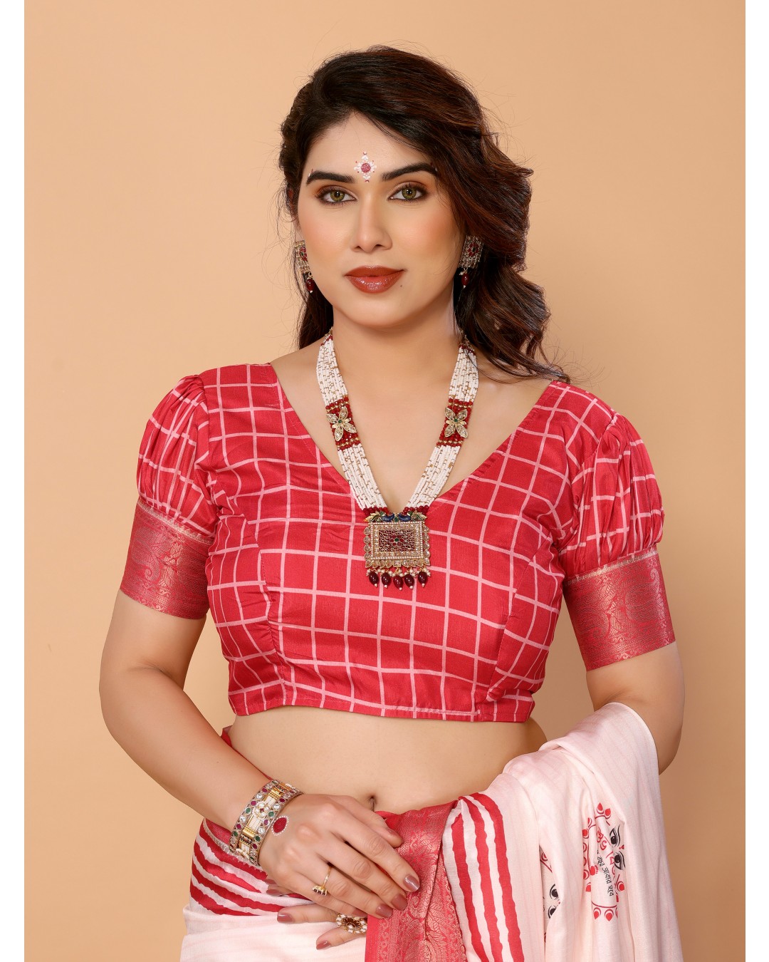 Crimson Red Handloom Linen Saree with Maa Durga Mahishasura Mardini Pallu & Zari Border | Durga Puja Special(Pack of 1)