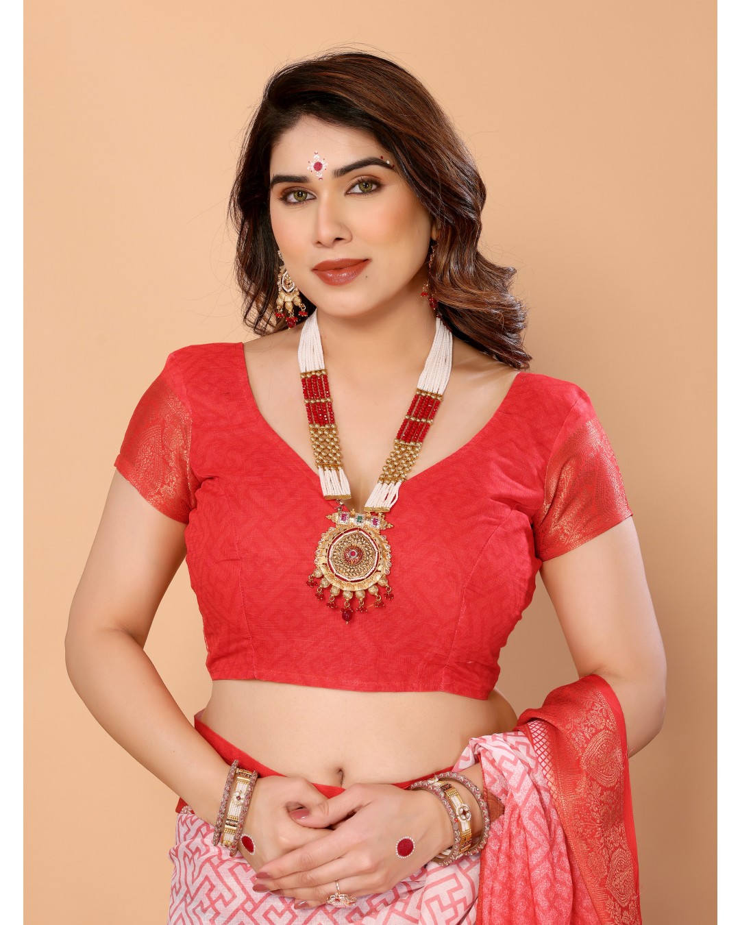 Red & White Handloom Linen Saree with Durga Devi Digital Print & Zari Border | Festive Tassel Pallu | Special Durga Puja Collection(Pack of 1)