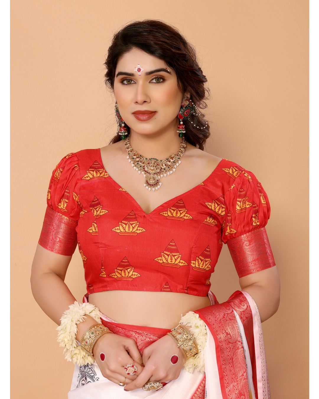 White & Yellow Ombre Pure Tussar Silk Saree with Durga Face Print & Kalash Motifs | Zari Border & Festive Tassels(Pack of 1)