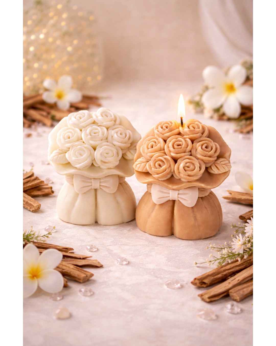 Ribbon Flower Candle  Scented- Sandalwood & Vanila , Rose & Lavender  (Pack of 2)