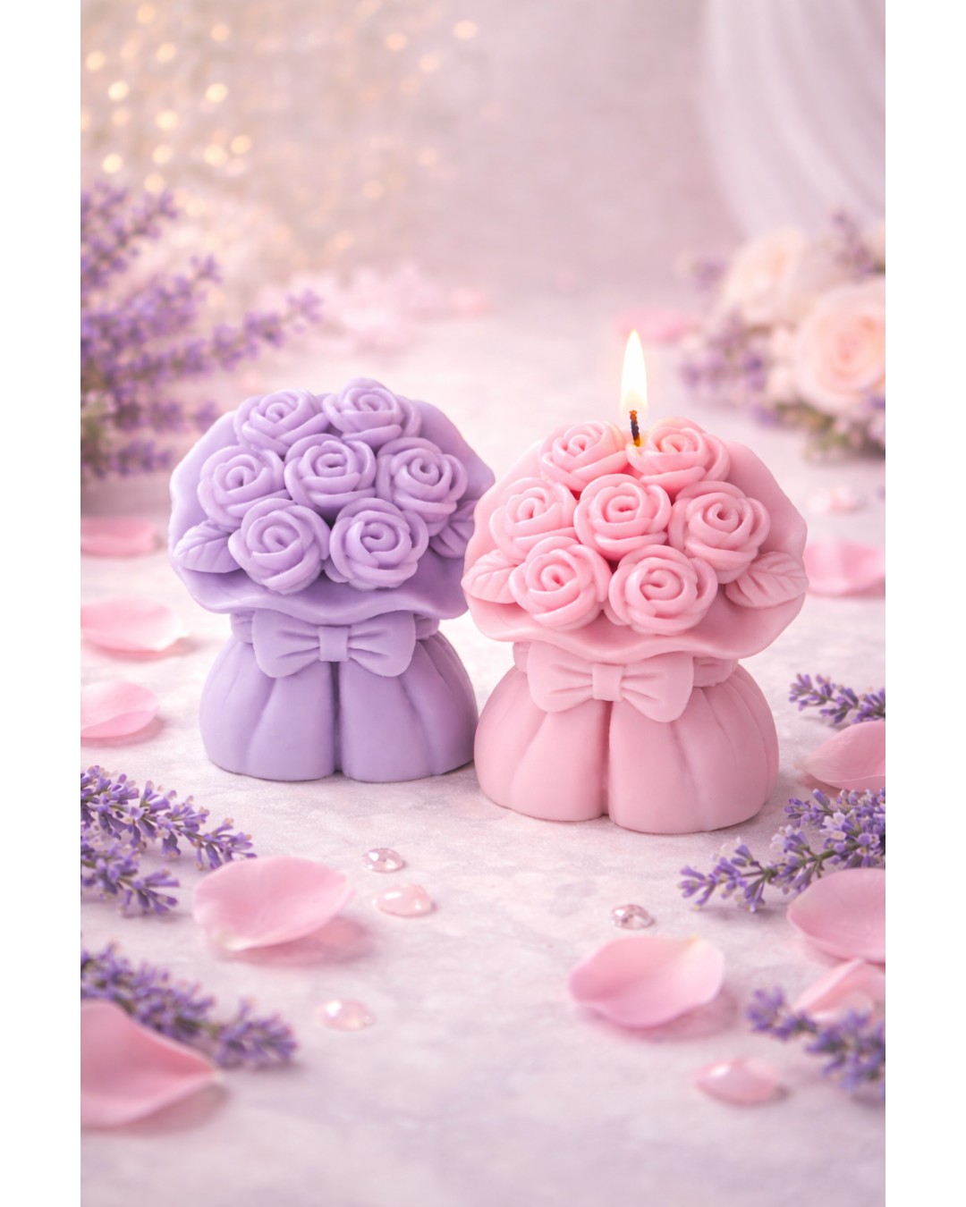 Ribbon Flower Candle  Scented- Sandalwood & Vanila , Rose & Lavender  (Pack of 2)